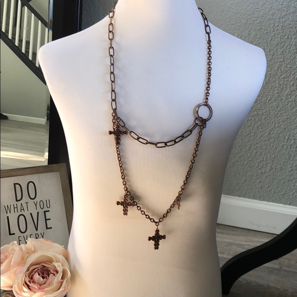 ❄️brass necklace with crosses - Picture 1 of 3